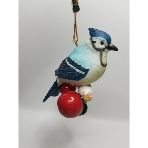 Winter Blue Jay Christmas Ornament Bird On Snowy Apple Branch 4" Wide - Picture 4 of 7